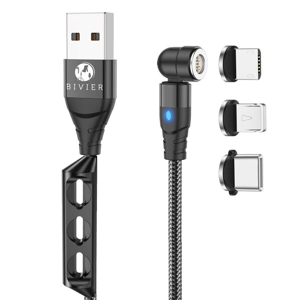 Cablul de date cu functie de transfer de date magnetic Bivier 3in1, 3A Fast Charge, Micro USB, Type-C, Lighting